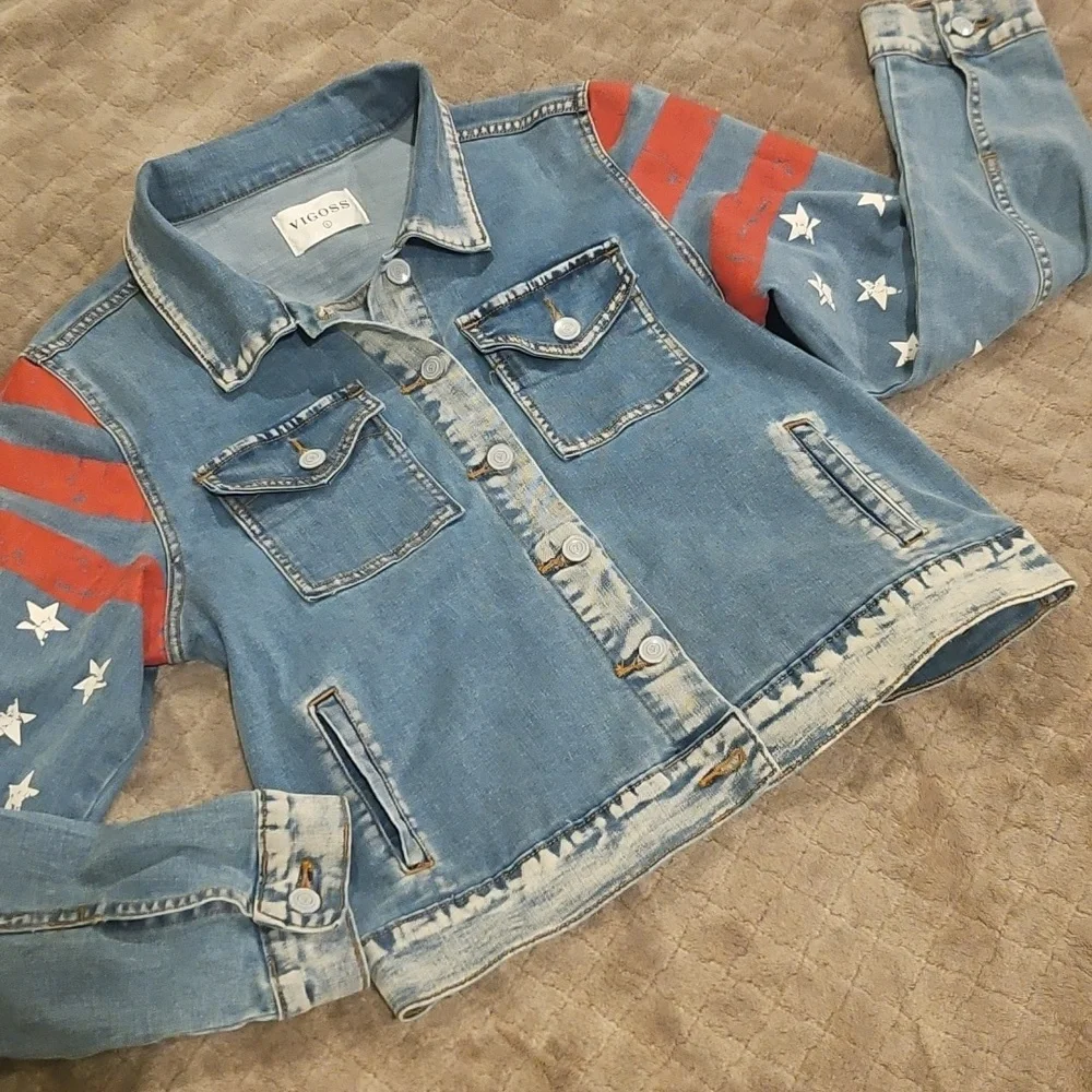 VIGOSS - Woman's Stars & Stripes Denim Jacket Sz L - Picture 3 of 4